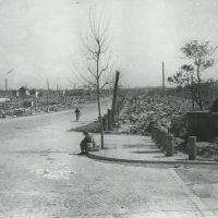 Devastation: The Nihonbashi district in ?Tokyo’s Chuo Ward lies in ruins after bombing raids in 1945. Author sees parallels between prewar, nuclear indoctrination