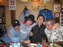 Gaijin in the house: After a battle at Himeji Castle, it’s a joy to be welcomed like an old friend at Izakaya Kei (from left: Katsuki Ikeda, Simon Bartz, Yasuaki Kishino and another guest). Below: Kei’s charming owner Izumi Hasegawa. Storming the keep of Himeji Castle