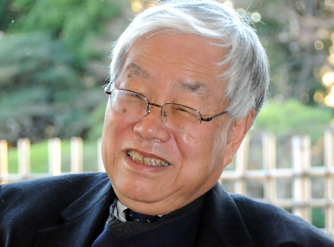Talking finance: Koichi Hamada, professor emeritus of Yale University, is interviewed Thursday at International House of Japan in Minato Ward, Tokyo. Abe adviser Hamada wants more pliant BOJ