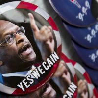 Faces of tomorrow?: Campaign buttons for GOP Presidential candidate Herman Cain are sold in Talladega, Alabama, in October 2011. After nation's first black president, who's next?
