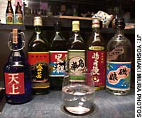 Different shochu varieties lined up and ready to go Nihonshu: The spirit of the times