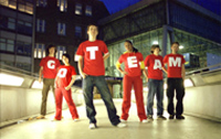 The Go! Team are (from left) Sam Dook (guitar, drums, banjo), Chi (drums), Ian Parton (guitar, harmonica, drums), Ninja (MC, vocals, drums), Silke (drums, recorder, keyboard, guitar) and Jamie Bell (bass). The lights, guitars, action of Go! Team