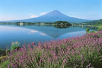Mount Fuji (above), a 3,776-meter dormant volcano, is one of the best-known symbols of Japan; Climbers enjoy the magnificent view of Lake Yamanaka from the Fifth Station of Kawaguchiko-guchi trail. Getting to the top in Japan