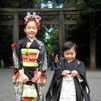 Rites of passage: Aoi Naito, 7, and her brother, Kaoru, 4, visit Meiji Shrine in Tokyo last November for the shichigosan (7-5-3) ritual. It's fall, when kids in kimono fete 7-5-3 rituals