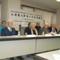 Tales of suffering: Alfred Ellwood (second from right) and fellow Australian POWs, including Lorna Johnston, discuss their wartime experiences at the hands of Imperial Japanese forces in Tokyo on Nov. 30. Aussies recall POW ordeals, forgive