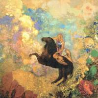 Lithography to painting: “Dans La Reve — VIII Vision” (1879, top left) and “The Muse on Pegasus” (c 1907-10). Art born from the disingenuous