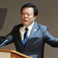 Going for the gold: Tokyo Gov. Naoki Inose delivers a presentation touting the capital as host of the 2020 Summer Olympics on Thursday in St. Petersburg, Russia. Inose pitches Tokyo for 2020 Olympics at Russian meet