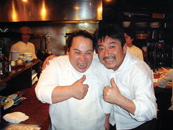 Kaikaya It's all about fish and friendly faces at Kaikaya in Shibuya, overseen by Ippei Takei (below left) and owner-chef Teruyuki Tange. | ROBBIE SWINNERTON PHOTO