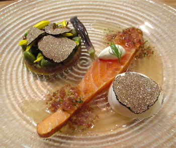 Les Chanterelles Signature dish: A standout: the lightly smoked salmon with poached egg topped with black truffle slices. | ROBBIE SWINNERTON