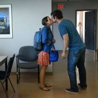 The road back: Abby Maslin sees her husband, Thomas “TC” Maslin, off to a speech therapy session at Dalhousie University in Halifax, Nova Scotia, on May 31. Thomas Maslin suffered traumatic brain injury in August 2012 when he was assaulted with a baseball bat that crushed the left side of his head and left him in a coma for days.
A year later, couple grapples with life after assault