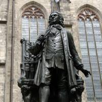 Looming: A statue of Johann Sebastian Bach stands at St. Thomas Church in Leipzig, Germany, where Bach is buried and was choirmaster for 27 years. The violent, thuggish world of the young Bach