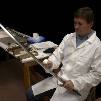 Paul Martin cares for swords kept at the British Museum. Right: Martin is crowned the 1993 English karate champion in the lightweight division, a title he held three times. Passion for swords led Briton to forge career as expert