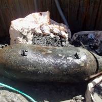 Stand back: This photograph, by the Ground Self-Defense Force shows a dud bomb that was removed from a riverside plant site in Kita Ward, Tokyo, on Sunday Dud shell disrupts Tokyo train runs