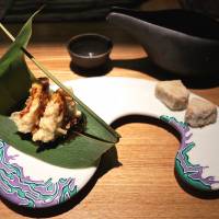 Psychedelicious: GiroGiro’s playful spirit is evident in its new Tokyo branch, with unusual dishes including foie gras and battered lotus root on a bamboo-grass leaf. Kagurazaka Girogiro