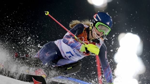 Never too young: Mikaela Shiffrin skis down the course during the Olympic slalom on Friday. The 18-year-old Shiffrin became the youngest Olympic slalom champion in history. Shiffrin sets new mark with title