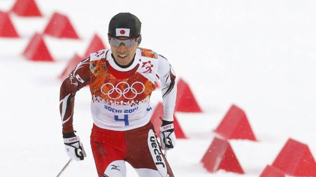 Moving along: Akito Watabe skis in the 10-km phase of the Nordic combined large hill competition on Tuesday. Watabe placed sixth overall, finishing 11.5 seconds behind gold medalist Joergen Graabak of Norway. Graabak, Moan give Norway one-two finish in Nordic combined large hill event