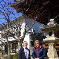 Classroom connections: Mark Exton (left), principal of Hiroshima International School, and Alun Cooper, head of school for Think Global School, explore Hiroshima together. Hiroshima International School and Think Global School students mix it up in Multiculturalism 101