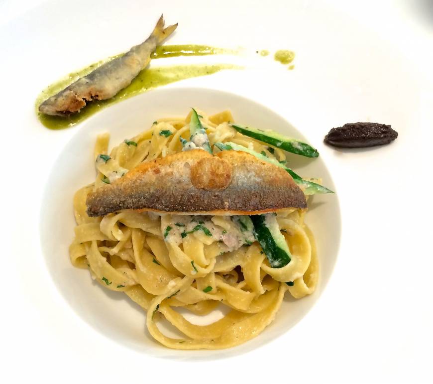 Patinastella Seasonal catch: Linguine with ayu (sweetfish) and liver. | ROBBIE SWINNERTON