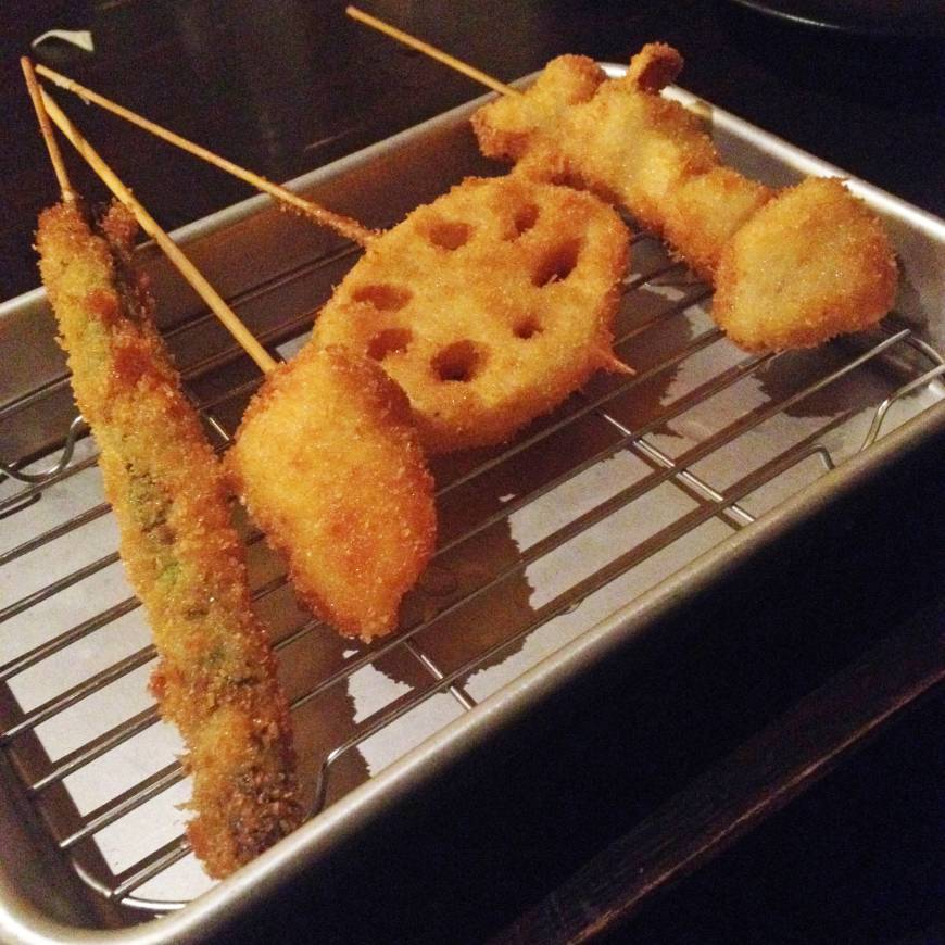 Ippachi Beer buddies (L-R): Deep-fried asparagus, Camembert, renkon and eringe mushroom go great with a cold drink. | ANANDA JACOBS