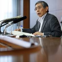 BOJ Gov. Haruhiko Kuroda holds a news conference at the central bank on Friday. BOJ holds course as analysts delay action calls