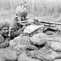 A Benet-Mercier machine gun section of 2nd Rajput Light Infantry in action in Flanders, during the winter of 1914-15. The colonial troops who fought the Allies' war