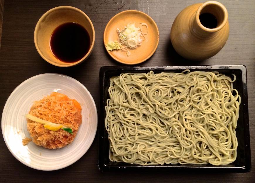 Kanda Yabu Soba Fresh slurp: Ten-seiro soba (cold noodles with shrimp tempura pattie) at the rebuilt Kanda Yabu Soba. | ROBBIE SWINNERTON