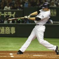 Banner night: Justin Morneau of the Colorado Rockies drives in four runs in Sunday’s Game 4 of the MLB-Japan All-Star Series at Tokyo Dome. The MLB All-Stars defeated Japan 6-1. MLB offense rebounds in Game 4, triumphs over Japan