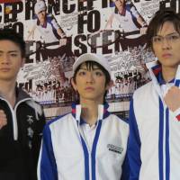 Top seeds: Among the stars of the Prince of Tennis show are (from left to right) Fudomine Junior High School's Kippei Tachibana (played by Soramu Aoki), and Seigaku's Ryoma Echizen (Kazuki Furuta) and Kunimitsu Tezuka (Takuma Zaiki). 'Tenimyu' 2.5-D shows net over 2 million tickets sold