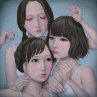 Tomoyoshi Sakamoto’s “Three Wise Girls: See No Evil, Speak No Evil, Hear no Evil (She dress up)” (2014) Art Fair Tokyo seeks to educate