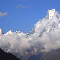 Steep slope: Mount Machapuchre, or “Fishtail,” is nearly 7,000 meters above sea level. Trekking in Nepal offers thrilling adventure