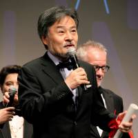 Director Kiyoshi Kurosawa speaks after being awarded the Best Director Prize for his film Journey to the Shore (Kishibe No Tabi)i, which was competing in the Un Certain Regard section of the Cannes International Film Festival. Kurosawa wins Best Director Prize, Un Certain Regard, at Cannes