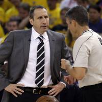 Cavaliers coach David Blatt (left), seen during Sunday’s Game 2, has guided the team to the NBA Finals in his first season at the helm. Blatt getting little credit, respect despite background