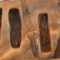 In this handout photo released by the Smithsonian Institution on Tuesday, the bones of four of the early leaders of Virginias's Jamestown settlement are displayed at an archeological dig in Jamestown, Virginia. A team of scientists from the Smithsonian's National Museum of Natural History and Jamestown Rediscovery announced the identities of the Rev. Robert Hunt, Capt. Gabriel Archer, Sir Ferdinando Wainman and Capt. William West, high-status leaders who helped shape the future of America during the initial phase of the Jamestown colony, which was the first successful British colony that gave rise to modern day America. Bones of four early English settlers in Jamestown identified