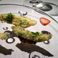 California in Japan: the creative crossover at Restaurant Narisawa included fritters of kisu (whiting) served on a putanesca sauce made from strawberries. World's top chefs swap lives and restaurants for a day