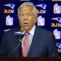 New England Patriots owner Robert Kraft speaks to reporters at the team’s training facility in Foxborough, Massachusetts, on Wednesday about QB Tom Brady’s suspension. AP Brady takes fight to court as Kraft rips NFL