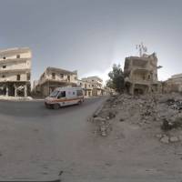 This image provided by Ryot shows a view overlooking the old city of Aleppo on the front line between regime and opposition forces in Syria that appears in a virtual reality short film. Three months after debuting VR footage filmed in Nepal after an earthquake devastated the country, Ryot is releasing an immersive three-minute short film on Tuesday that was captured on the war-torn streets of Aleppo, Syria. The film's creator, Christian Stephen, said he captured the footage using six cameras and a 3D-printed gimbal. Virtual reality offering 360-degree view inside war-ravaged Syria