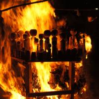 Unwanted dolls are ceremoniously burned at the Kokeshi Jinja. Miyagi's hot-spring valley of the dolls