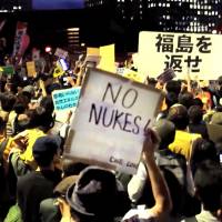 Not amused: Young people take part in an antinuclear protest held in front of the Diet building. The revolution will be streamed online