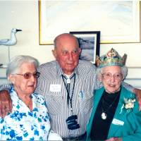 In this Sept. 23, 2001, photo provided by Phil Dobbs, Ruth Newman (right) celebrates her 100th birthday with her older brother, Barney Barnard, and younger sister, Genevieve Gully, in Pebble Beach, California. Newman, who was thought to be one of two remaining survivors of the massive 1906 San Francisco earthquake, died in July at the age of 113. 1906 San Francisco temblor's oldest survivor, 113, dies; one, 109, left