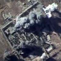 A video grab Monday shows an image taken from footage made available on the Russian Defense Ministry's official website, purporting to show explosions after airstrikes carried out by Russian air force on what Russia says was an Islamic State training camp in the Syrian province of Idlib. Russian air support helps Syrian, Hezbollah ground forces advance