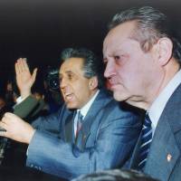 This Nov. 8, 1989, file photo shows Politburo member Guenther Schabowski (right) and Egon Krenz, chairman of East Germany’s privy council, talking to demonstrators in East Berlin. Schabowski, whose cryptic announcement that the communist country was opening its fortified border, precipitated the fall of the Berlin Wall. He died in a Berlin nursing home on Sunday. Schabowski, man who accidentally spilled news of Berlin Wall opening, dies