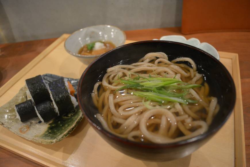 Aozora Blue Sushi set served with udon topped and green onions. | J.J. O'DONOGHUE