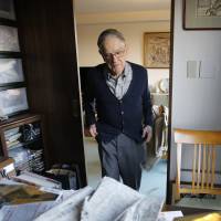 Donald Keene enters his study Monday at his home in Tokyo. Keene persevered, arriving in Kyoto in 1953 to do research. From those beginnings he counts about 25 books in English and 30 in Japanese and more than six decades of teaching. Famed Japan scholar Donald Keene, 93, reflects on golden era as he pens works from Tokyo home