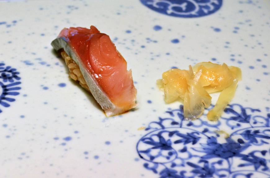 Kurosugi Pacific sea bream served on red vinegar-flavored rice | J.J. O'DONOGHUE