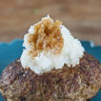 Grated radish on a meat pattie Daikon: The great radish of Japan