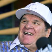 Former baseball players and manager Pete Rose speaks at a news conference in Las Vegas on Tuesday. Contrite Rose still holding out hope of Hall of Fame place