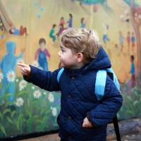 A handout picture released by Kensington Palace on Wednesday shows Britain's Prince George of Cambridge on his first day at the Westacre Montessori nursery school near Sandringham in Norfolk, eastern England. The photograph of the third in the line to the throne, Prince George, was taken by his mother, Catherine, Duchess of Cambridge, as she and Prince William dropped him off for his first day at nursery. Britain's Prince George, 2, has first day at nursery