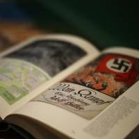 A copy of Hitler, Mein Kampf: A Critical Edition sits on a display table in a bookshop in Munich on Friday. 'Mein Kampf' published in Germany for the first time since WWII