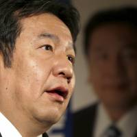 Democratic Party of Japan Secretary-General Yukio Edano is interviewed in his office in Tokyo on Monday. DPJ says Amari graft accusations more serious than previous Abe setbacks