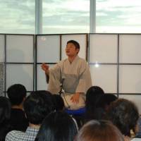 Telling it like it is: Shinoharu Tatekawa performs rakugo, a form of comedy in Japan, in English to an audience in Singapore in 2012. He will perform an English rakugo set in Tokyo next week. Shinoharu Tatekawa makes sure that 'rakugo' isn't lost in translation